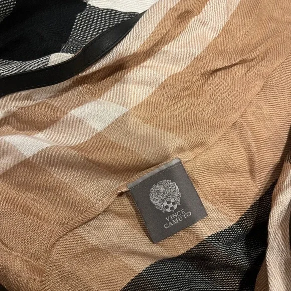 Vince Camuto Plaid Scarf Shawl Infinity Beige Tan White Wrap Accessory Soft 2 Pk - Picture 2 of 8